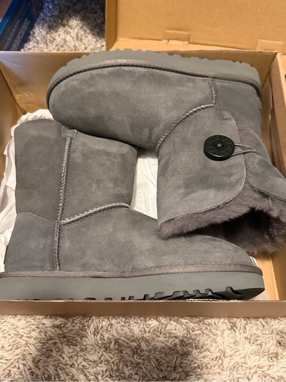 UGG Classic Button Short Boot in Gray Suede